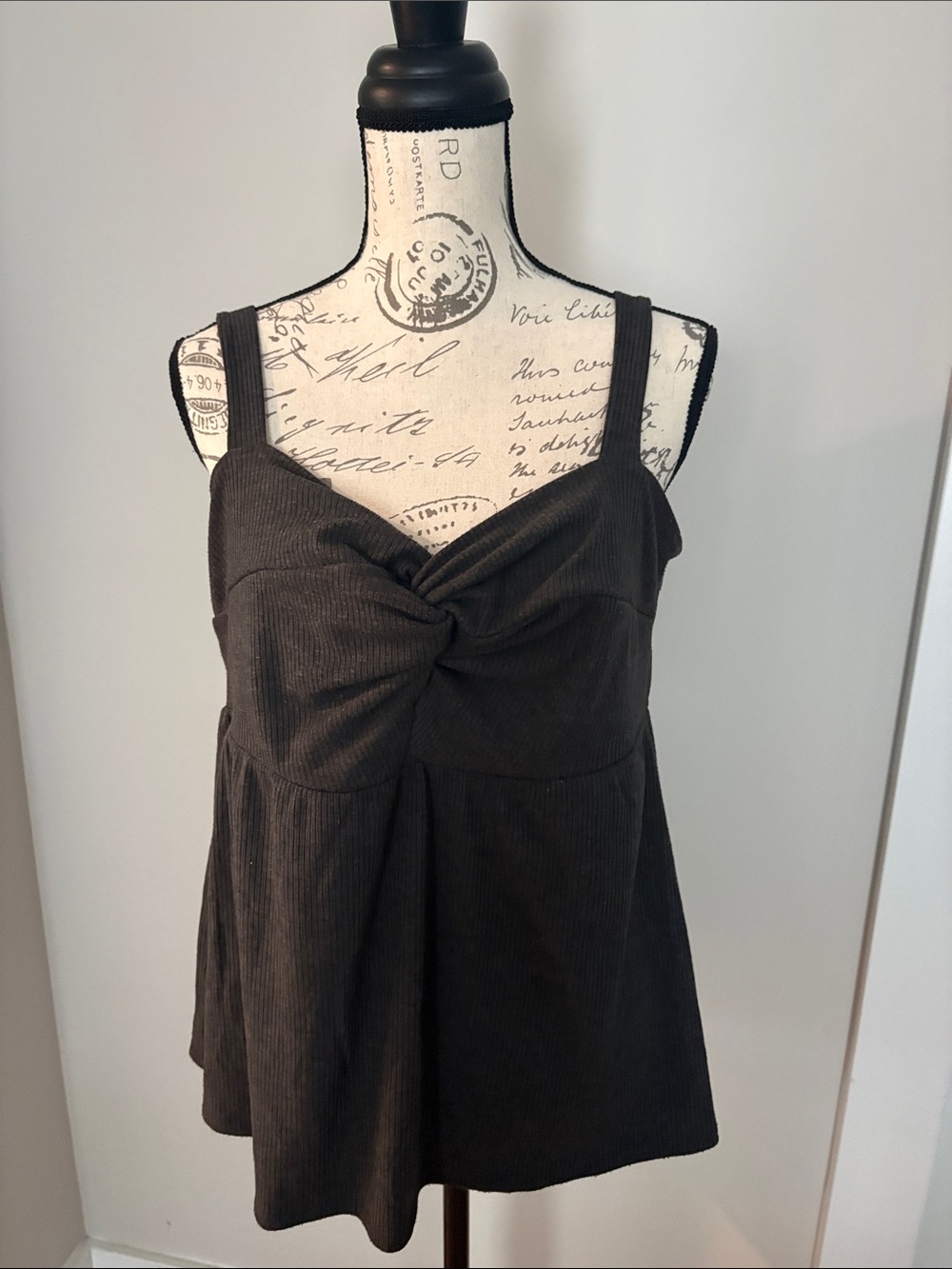 Maurices Large Twist-Front Dark Gray Tank Top